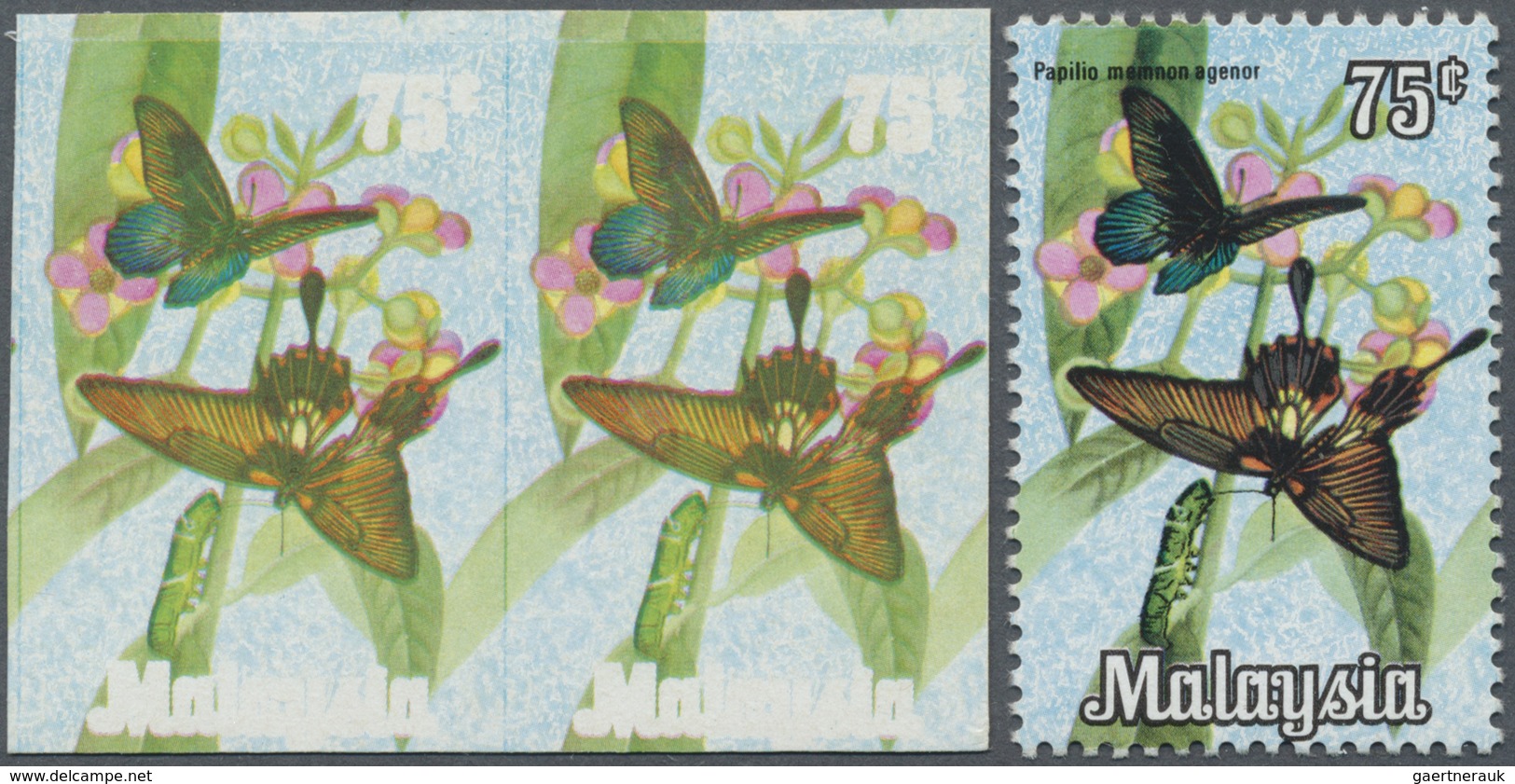 ** Malaysia: 1970, Butterflies 75c. 'Papilio Memnon Agenor' Horizontal Imperforate PROGRESSIVE PROOF Pa - Maleisië (1964-...)