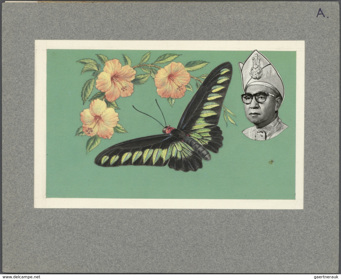 Malaysia: 1970, Butterflies $2 'Trogonoptera Brookiana Albescens' ORIGINAL ARTWORK (149 X 88mm) Affi - Maleisië (1964-...)