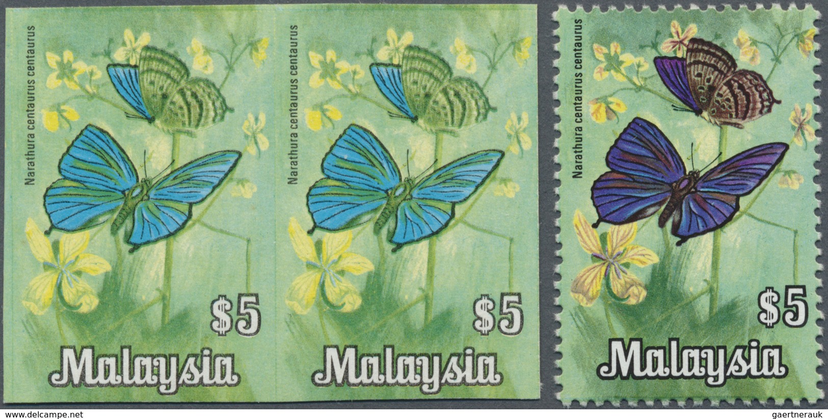 ** Malaysia: 1970, Butterflies $5 'Narathura Centaurus Centaurus' Horizontal Imperforate PROGRESSIVE PR - Maleisië (1964-...)