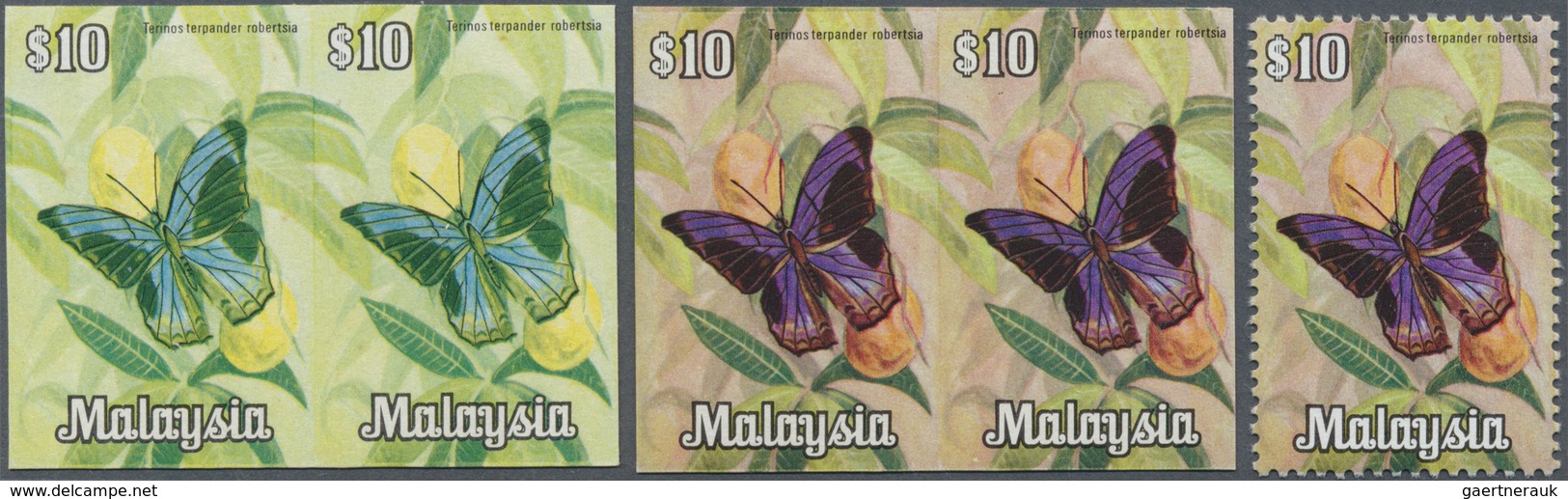 ** Malaysia: 1970, Butterflies $10 'Terinos Terpander Robertsia' Horizontal Imperforate PROGRESSIVE PRO - Maleisië (1964-...)