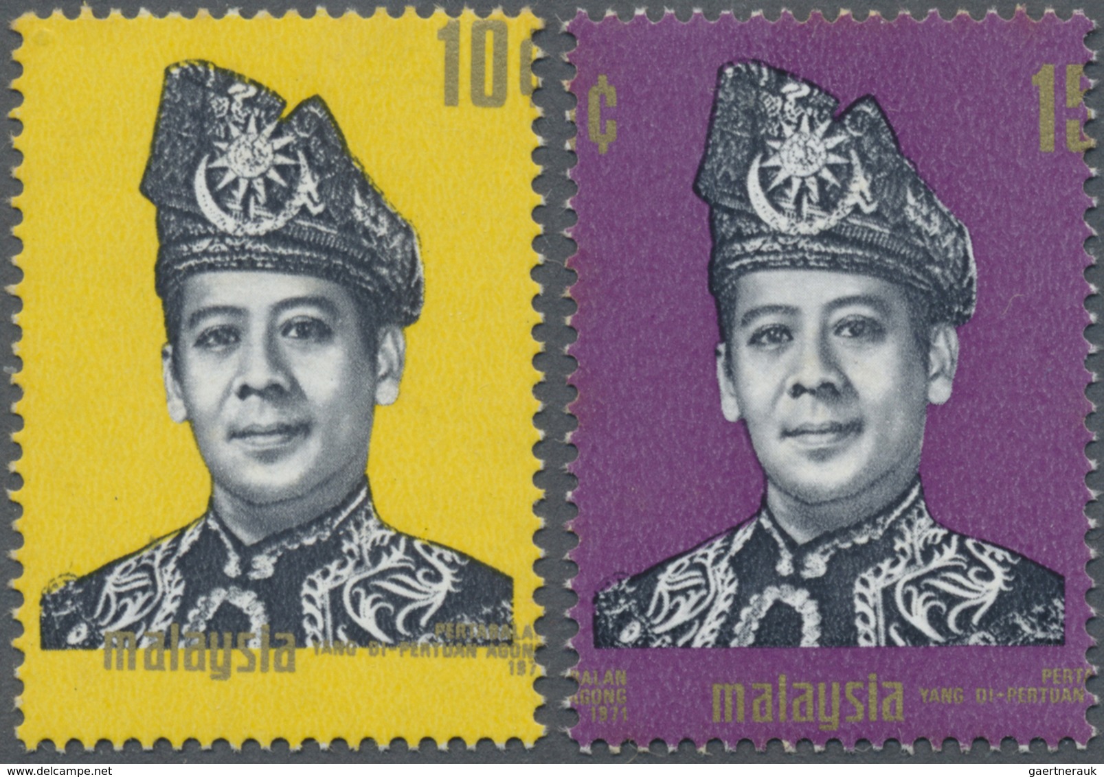 ** Malaysia: 1971, Enthronement Of King Abdul Halim 10c. And 15c. Both With SHIFTED GOLD To Upper Right - Malaysia (1964-...)