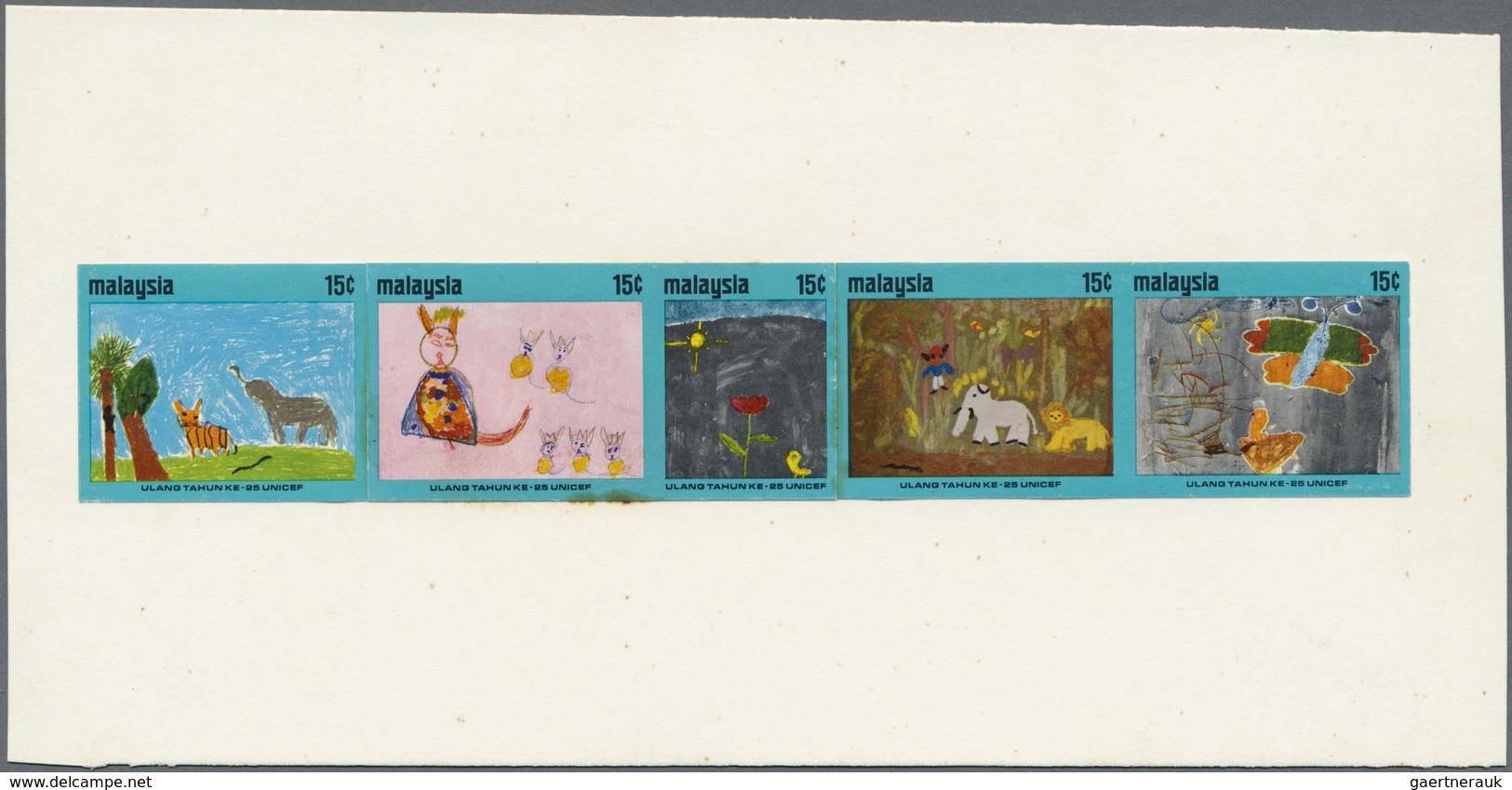 (*) Malaysia: 1971, 25 Years UNICEF (children Paintings) Complete Set Of Five Values In Imperforate COLO - Malaysia (1964-...)