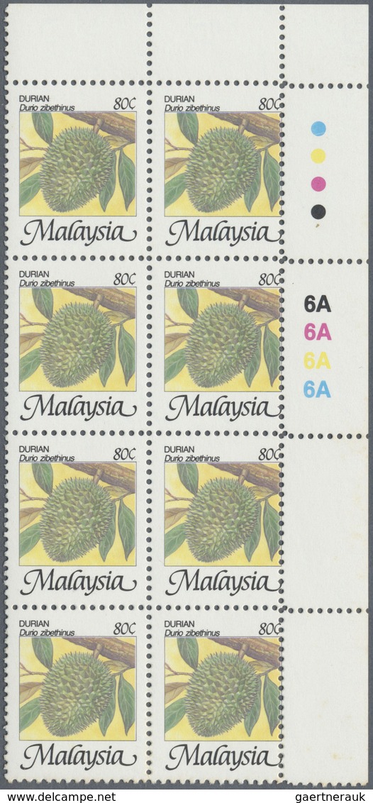 ** Malaysia: 1986, Fruits 80c. 'Durian' (Durio Zibethinus) Block Of Eight From Upper Right Corner With - Malaysia (1964-...)