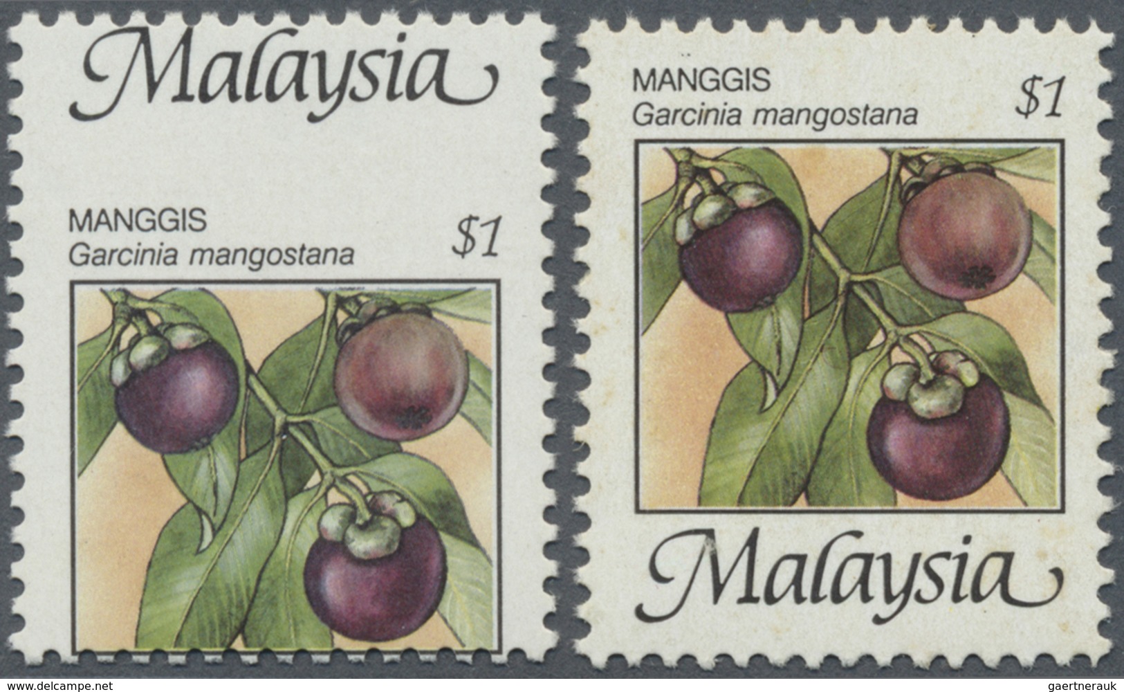 ** Malaysia: 1986, Fruits $1 'Mangosteen' (Garcinia Mangostana) With SHIFTED PERFORATION To Bottom Resu - Maleisië (1964-...)