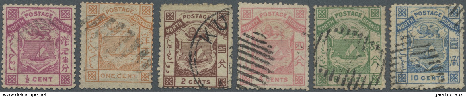 O Nordborneo: 1886, Coat Of Arms Complete Set Of Six ½c. Magenta To 10c. Blue Fine Used With Barred Ca - Noord Borneo (...-1963)