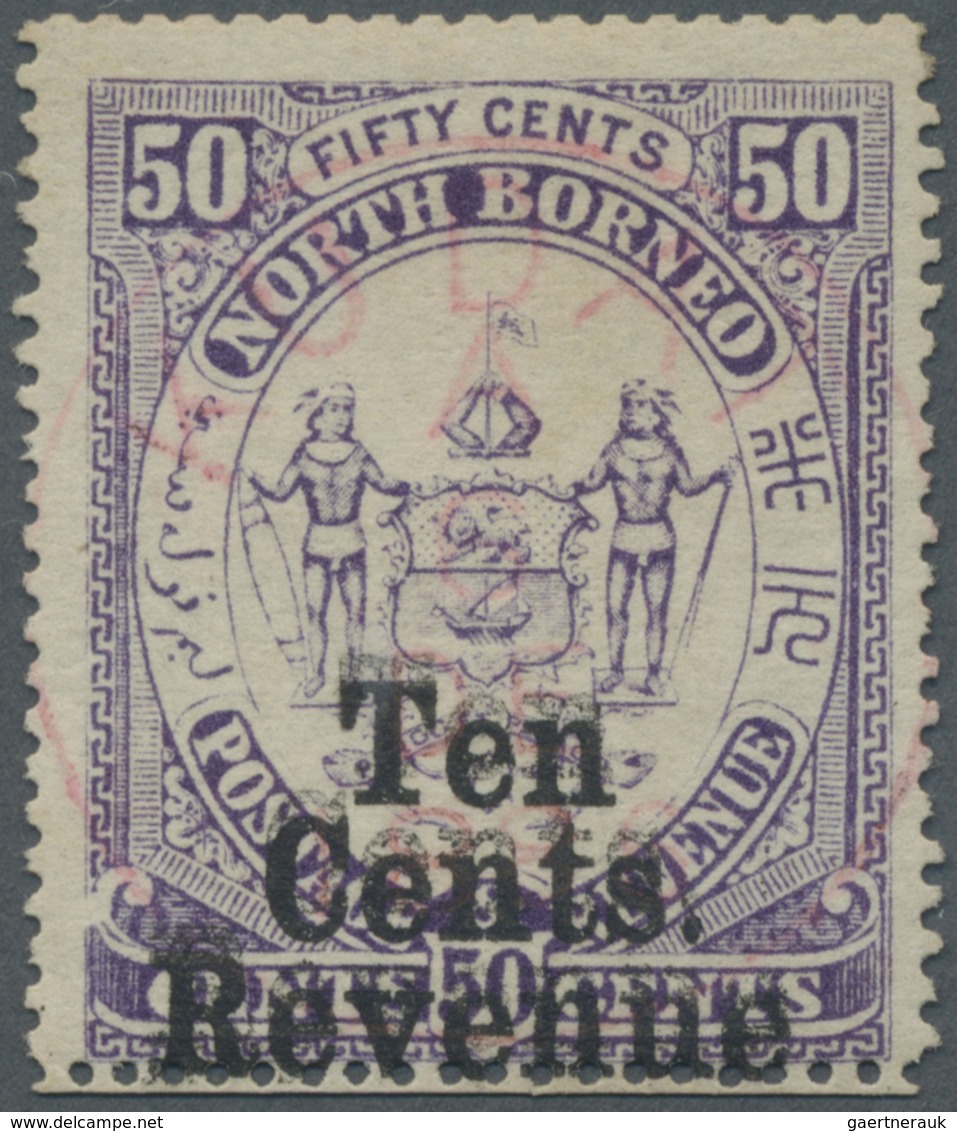 O Nordborneo: 1886 REVENUE 10c. On 50c. Violet Showing Variety "Inverted "L" For First "F" In FIFTY", - North Borneo (...-1963)