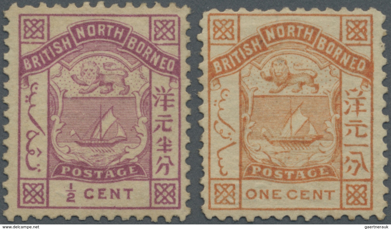 * Nordborneo: 1886, Coat Of Arms ½c. Magenta And 1c. Orange In New Type Perf. 12 Both Mint Hinged With - North Borneo (...-1963)