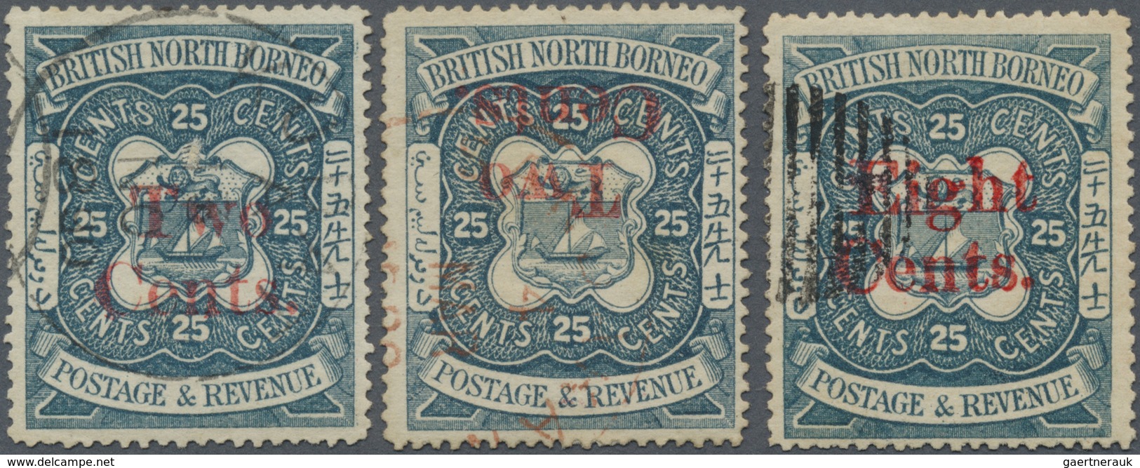 O Nordborneo: 1890, Coat Of Arms 25c. Indigo With Surcharges 'Two Cents' (normal And INVERTED) And 'Ei - Noord Borneo (...-1963)