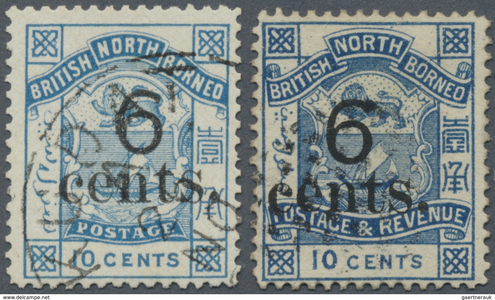 O Nordborneo: 1891, Coat Of Arms 10c. Blue (both Types) Surcharged In Black '6 Cents.' Both With Varie - Noord Borneo (...-1963)