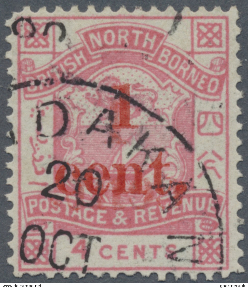 O Nordborneo: 1892, Coat Of Arms 4c. Rose-pink With Red Surcharge '1 Cent.' On Front And ON BACK, Fine - North Borneo (...-1963)