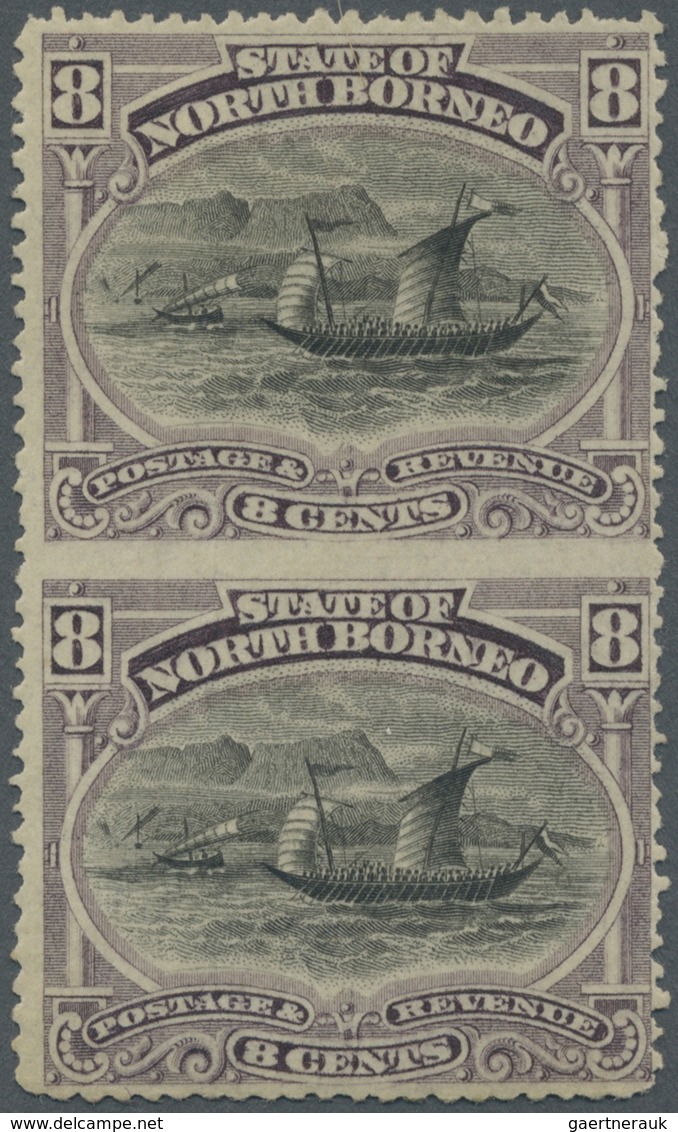 * Nordborneo: 1894 8c. Black & Dull Purple Vertical Pair, IMPERFORATED BETWEEN, Mounted Mint, Slightly - Noord Borneo (...-1963)