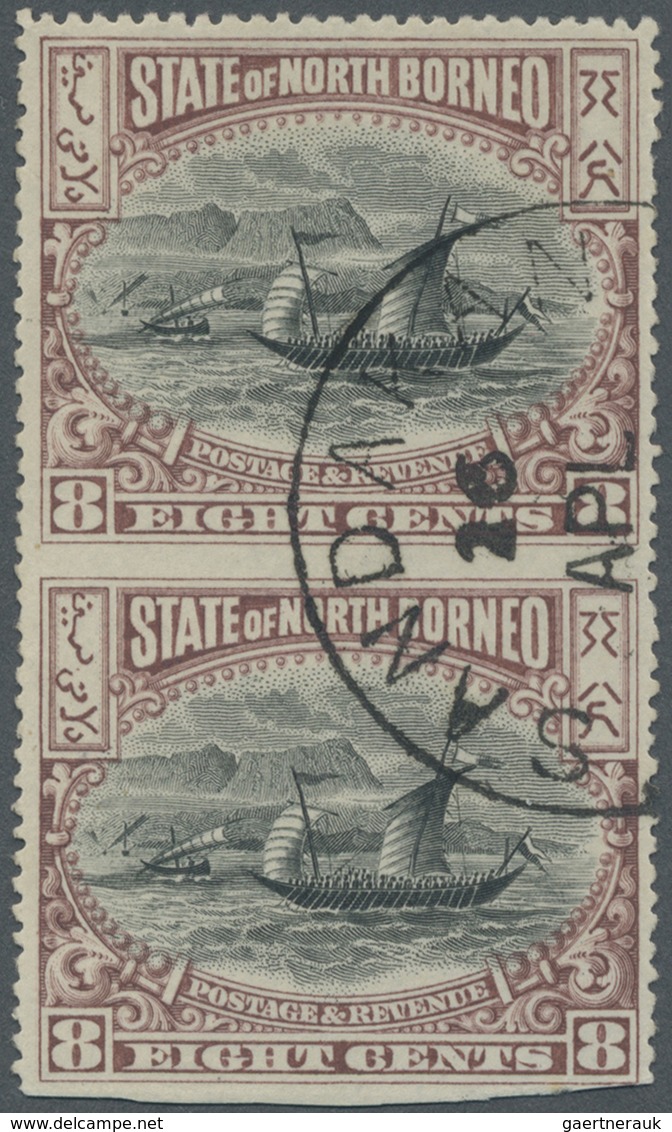 O Nordborneo: 1894 8c. Black & Dull Purple Vertical Pair, IMPERFORATED BETWEEN And At Foot, Cancelled - North Borneo (...-1963)