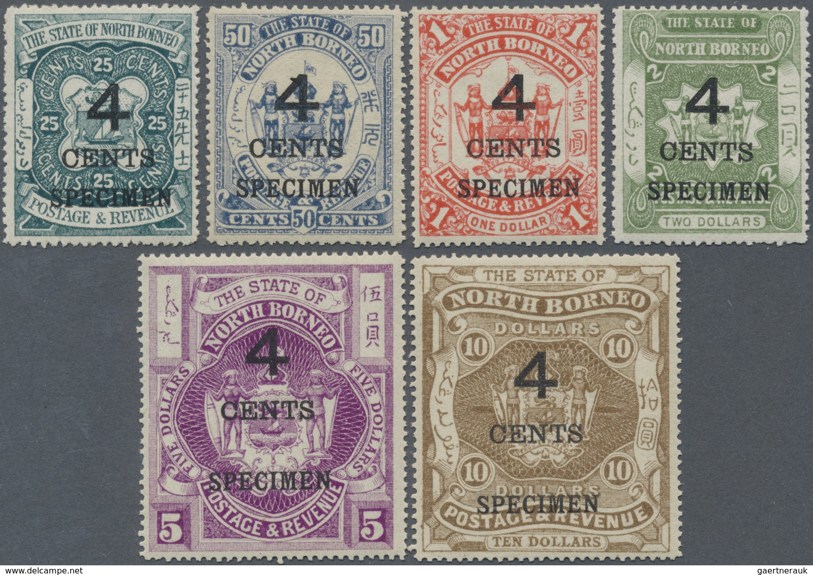 */** Nordborneo: 1899, Pictorial And Coat Of Arms Definitives Set Of 12 Surcharged '4 CENTS' And Addition - Noord Borneo (...-1963)