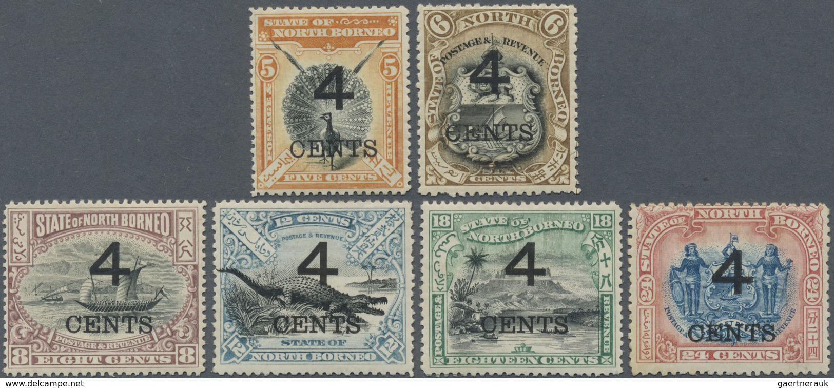 * Nordborneo: 1899, Pictorial And Coat Of Arms Definitives Set Of 15 Surcharged '4 CENTS' Incl. 50c. B - North Borneo (...-1963)