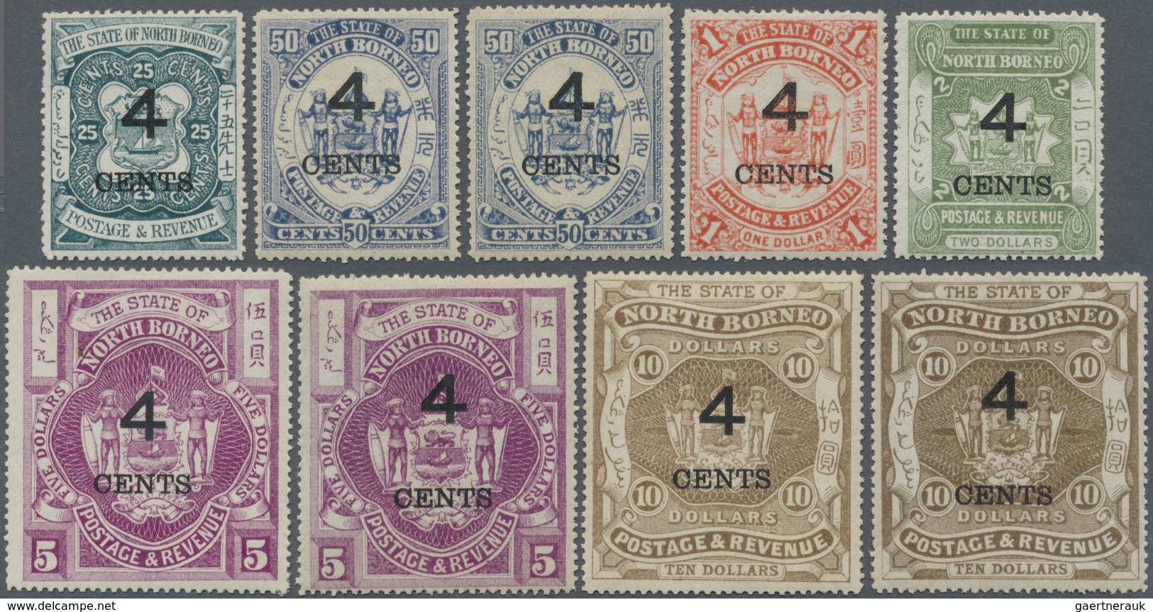 * Nordborneo: 1899, Pictorial And Coat Of Arms Definitives Set Of 15 Surcharged '4 CENTS' Incl. 50c. B - North Borneo (...-1963)