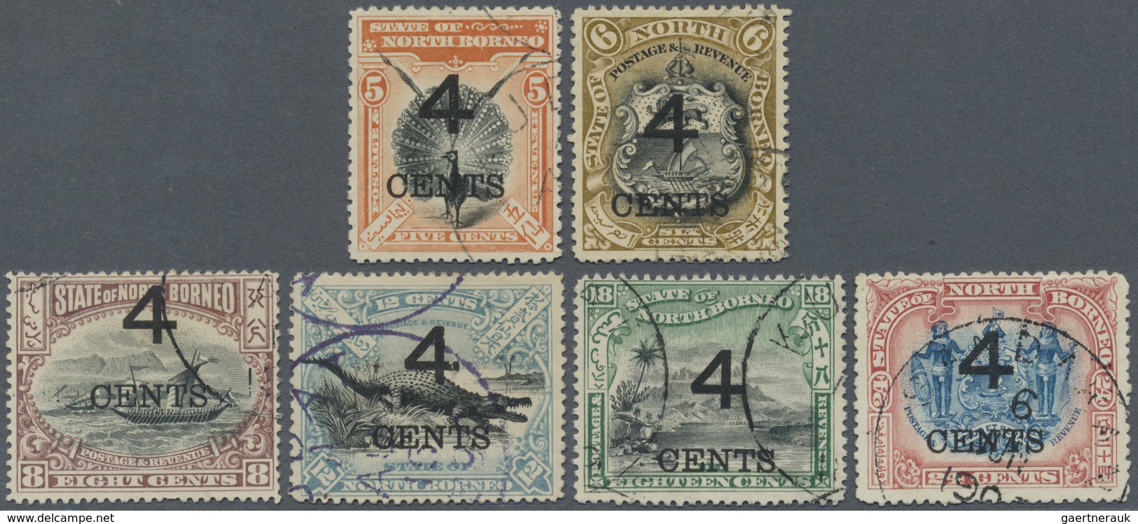 O Nordborneo: 1899, Pictorial And Coat Of Arms Definitives Set Of 15 Surcharged '4 CENTS' Incl. 50c. B - Noord Borneo (...-1963)