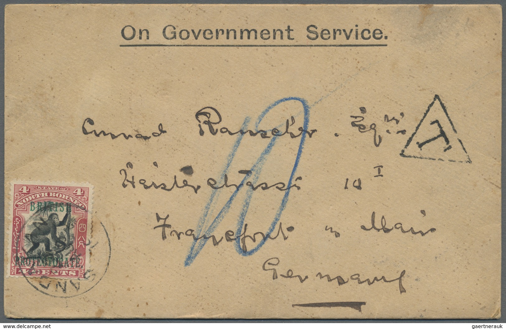 Br Nordborneo: 1905. Official Envelope Addressed To Germany Headed 'On Government Service' Bearing Nort - North Borneo (...-1963)