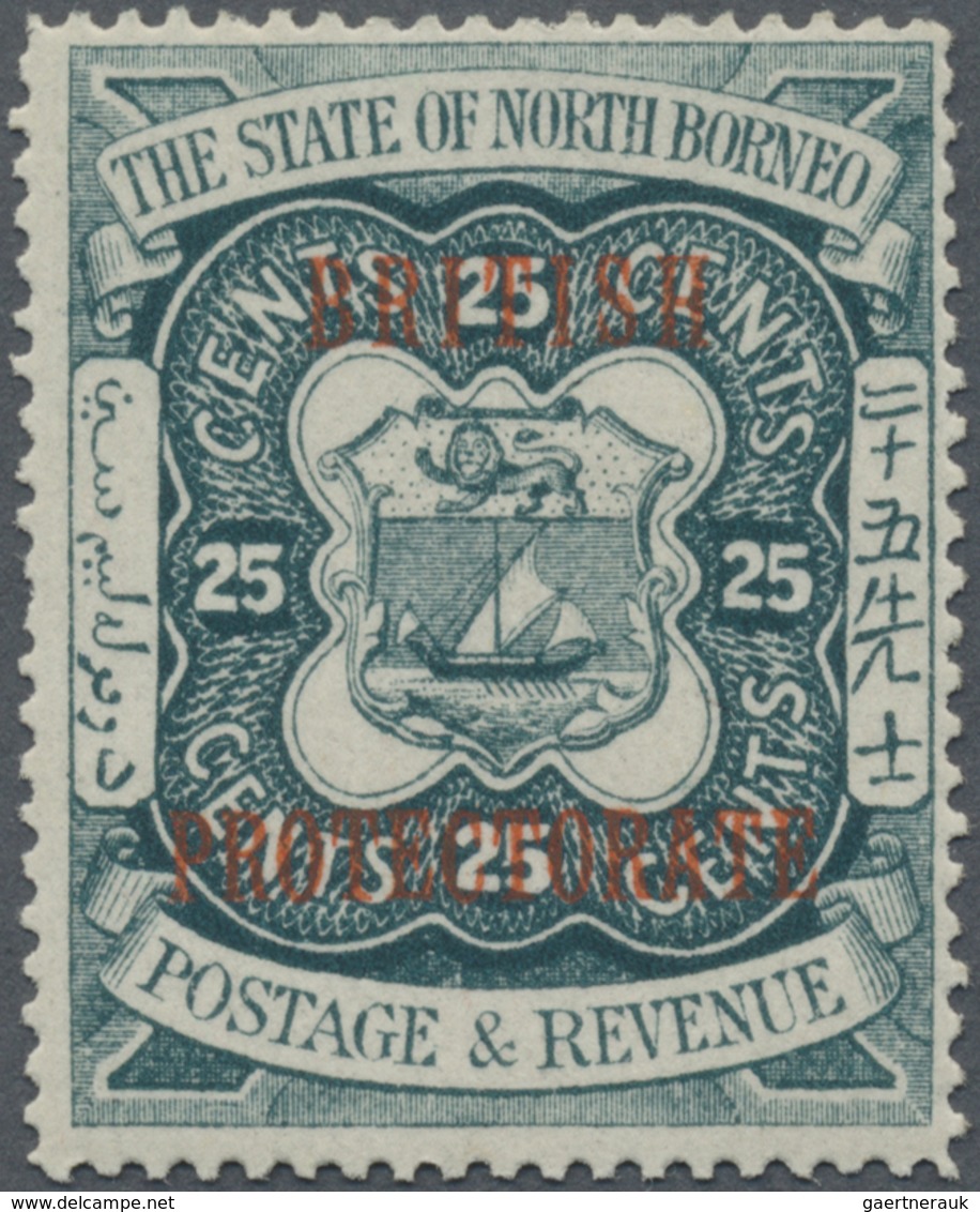 * Nordborneo: 1901, Coat Of Arms 25c. Indigo With Red Opt. 'BRITISH PROTECTORATE' With Variety 'No Sto - Noord Borneo (...-1963)