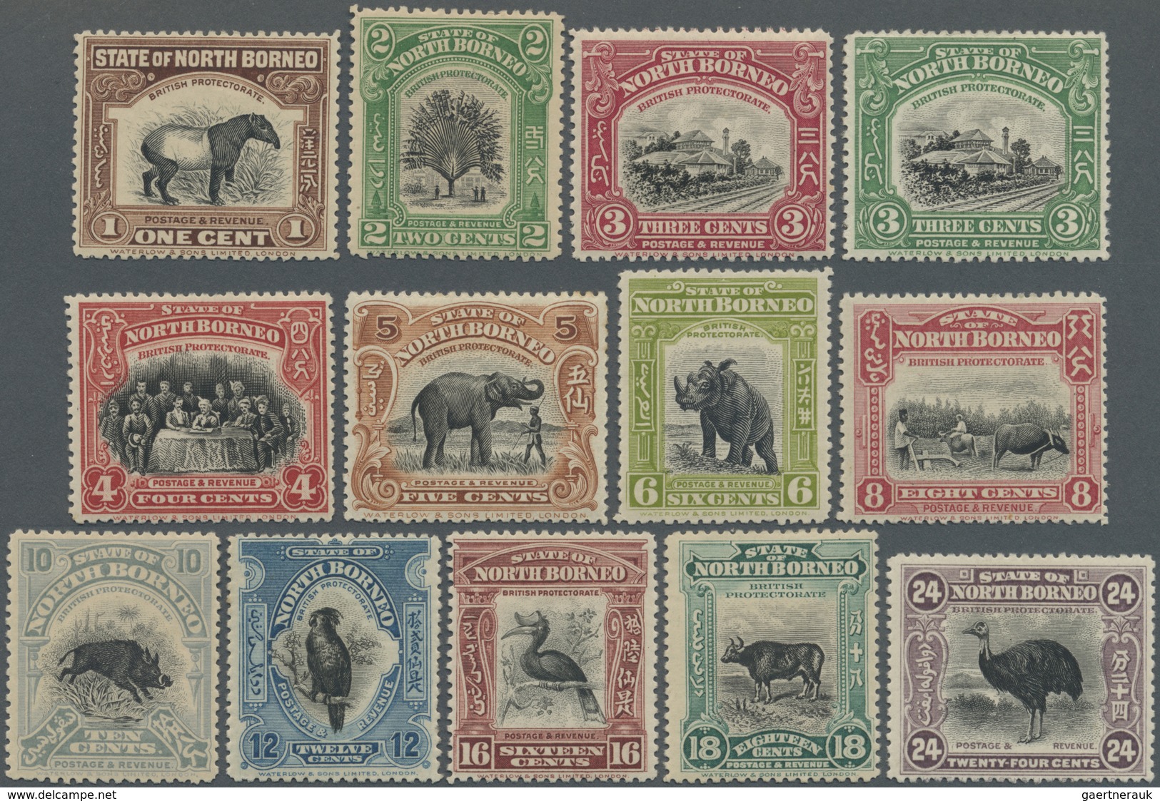 * Nordborneo: 1909/1923, Pictorial Definitives Complete Set Of 13 Mint Hinged, SG. £ 375 - Noord Borneo (...-1963)