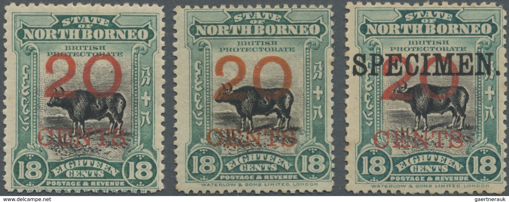 * Nordborneo: 1909, Banteng 18c. Black And Blue-green Surch. '20 CENTS' With Both Perfoations And Addi - North Borneo (...-1963)