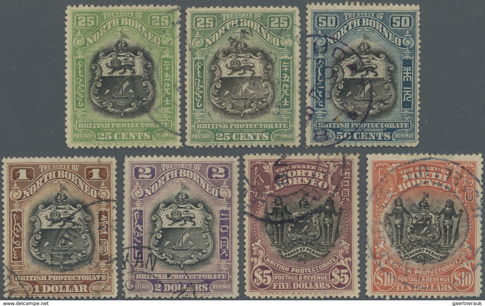 O Nordborneo: 1911, Coat Of Arms Complete Set Of Seven With 25c. Both Shades To $10, Fine Used With Cd - North Borneo (...-1963)