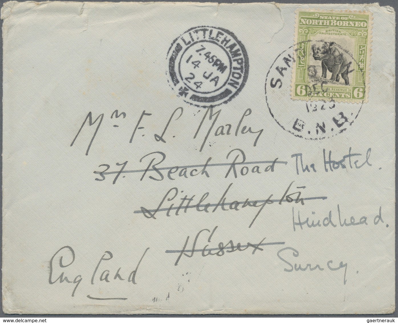 Br Nordborneo: 1913/24, 6 C., Two Covers From SANDAKAN: Single Used 1924 On Cover To England And Fwd. I - Noord Borneo (...-1963)