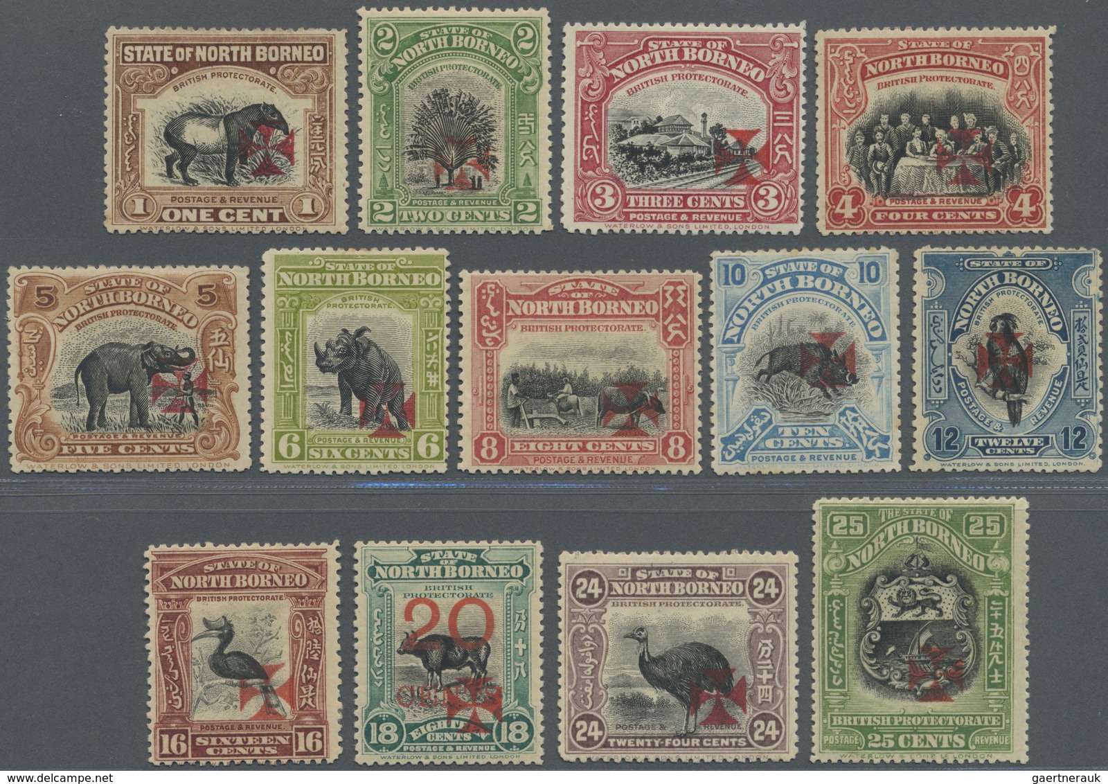 * Nordborneo: 1916, Pictorial Definitives With CROSS Opt. In Shades Of Carmine (matt Ink) Complete Set - North Borneo (...-1963)