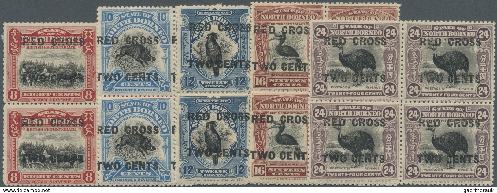 * Nordborneo: 1918, Pictorial Definitives With Opt. 'RED CROSS TWO CENTS' Part Set Of 11 Stamps 1c. To - Noord Borneo (...-1963)