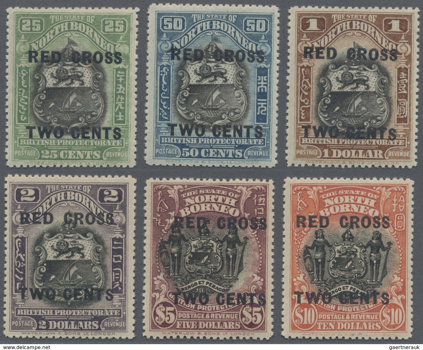 * Nordborneo: 1918, Pictorial And Coat Of Arms Definitives With Opt. 'RED CROSS TWO CENTS' Complete Se - North Borneo (...-1963)