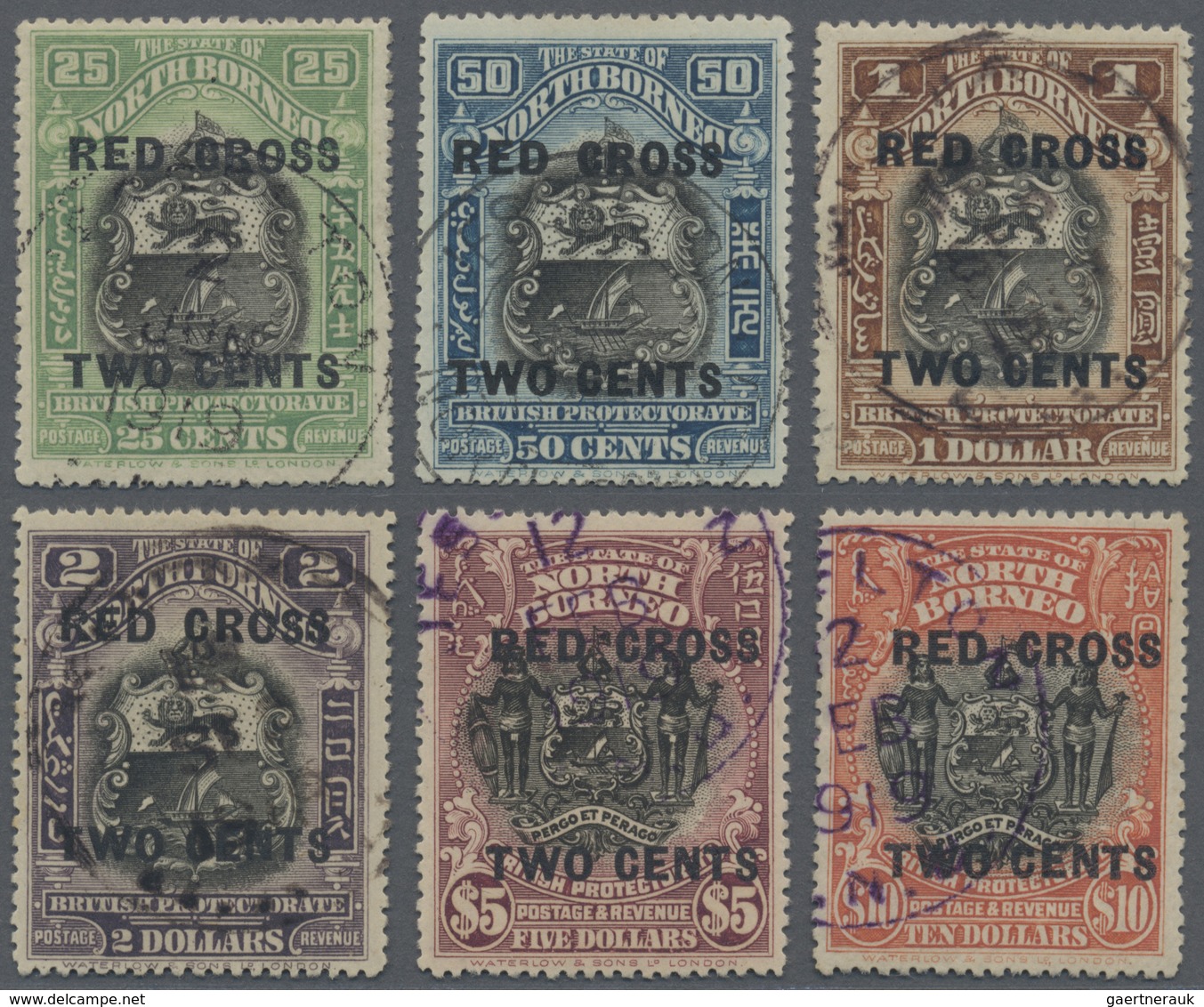 O Nordborneo: 1918, Pictorial And Coat Of Arms Definitives With Opt. 'RED CROSS TWO CENTS' Complete Se - North Borneo (...-1963)