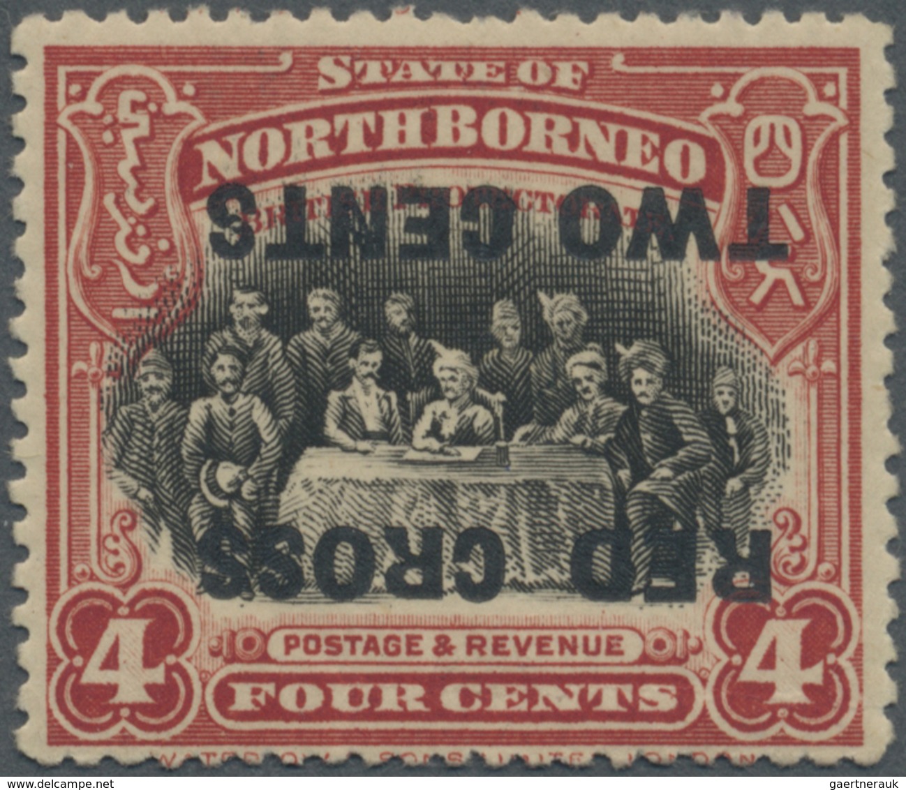 * Nordborneo: 1918, Pictorial Definitive 4c. 'The Sultan Of Sulu Etc.' With INVERTED Opt. 'RED CROSS T - Noord Borneo (...-1963)