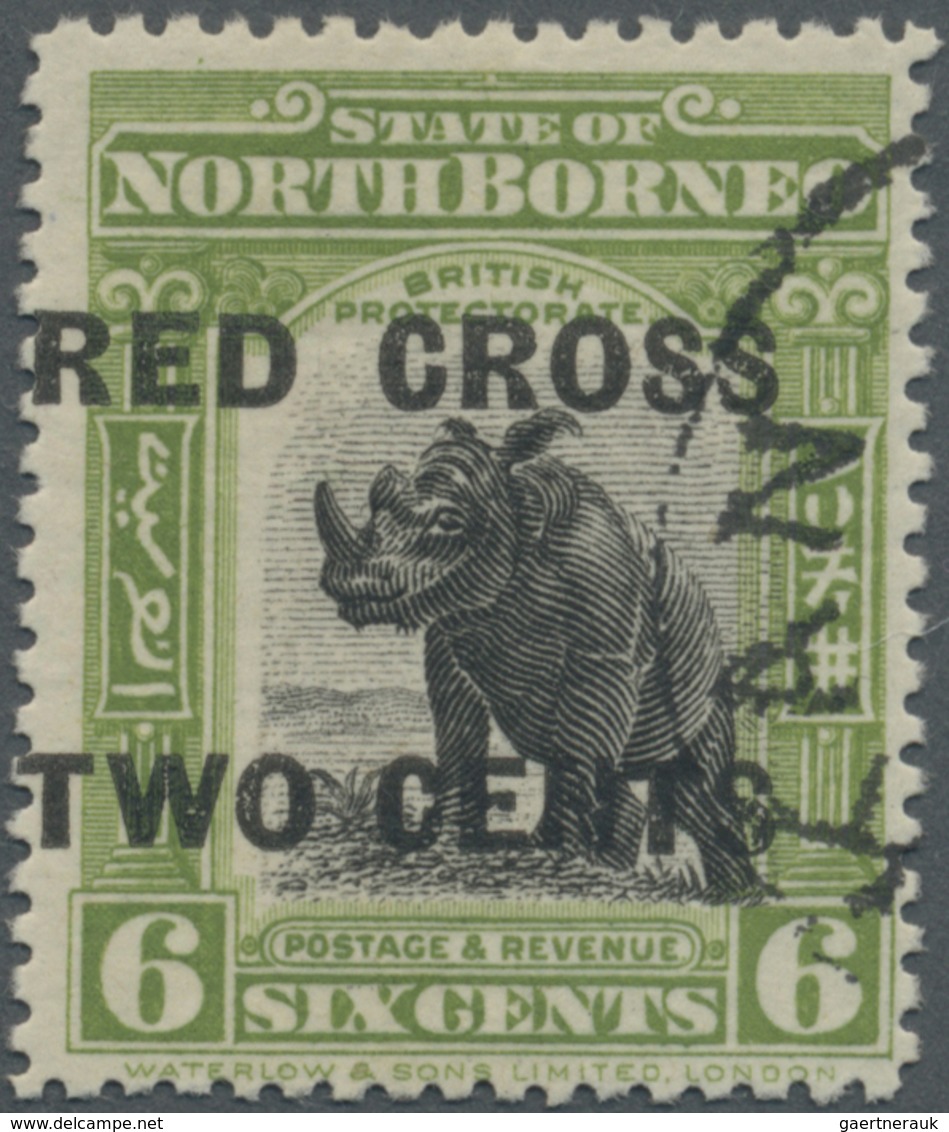 O Nordborneo: 1918, Pictorial Definitive 6c. 'Sumatran Rhinoceros' In Apple-green Optd. 'RED CROSS TWO - Noord Borneo (...-1963)