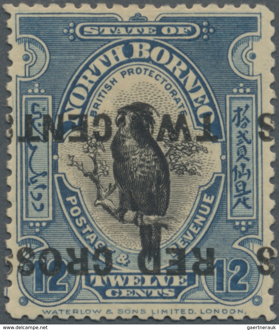 * Nordborneo: 1918, Pictorial Definitive 12c. 'Palm Cockatoo' With INVERTED Opt. 'RED CROSS TWO CENTS' - North Borneo (...-1963)