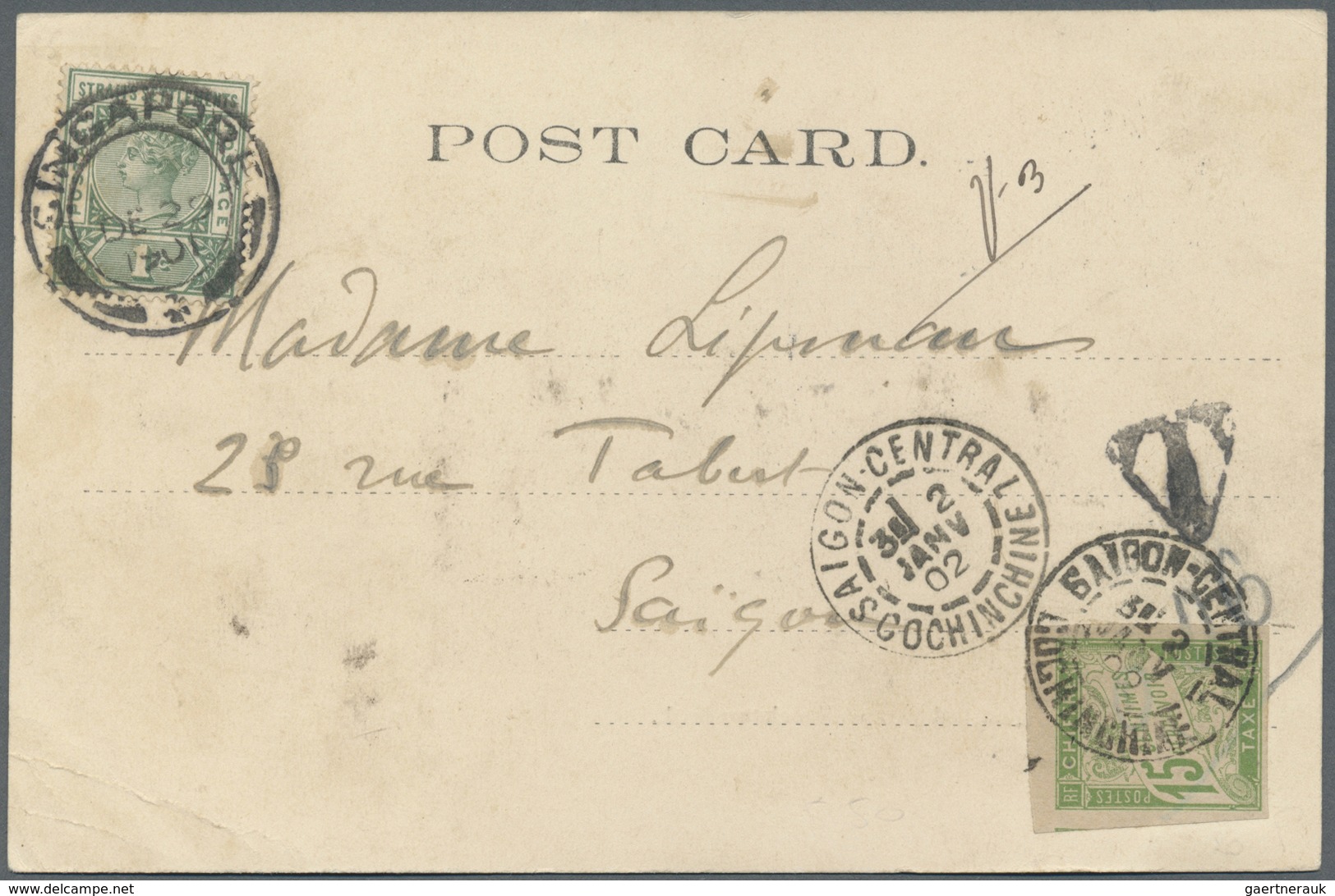 Br Singapur: 1901. Picture Post Card Of 'Collyer Quai And Part Of Hong Kong Bank' Addressed To French L - Singapore (...-1959)