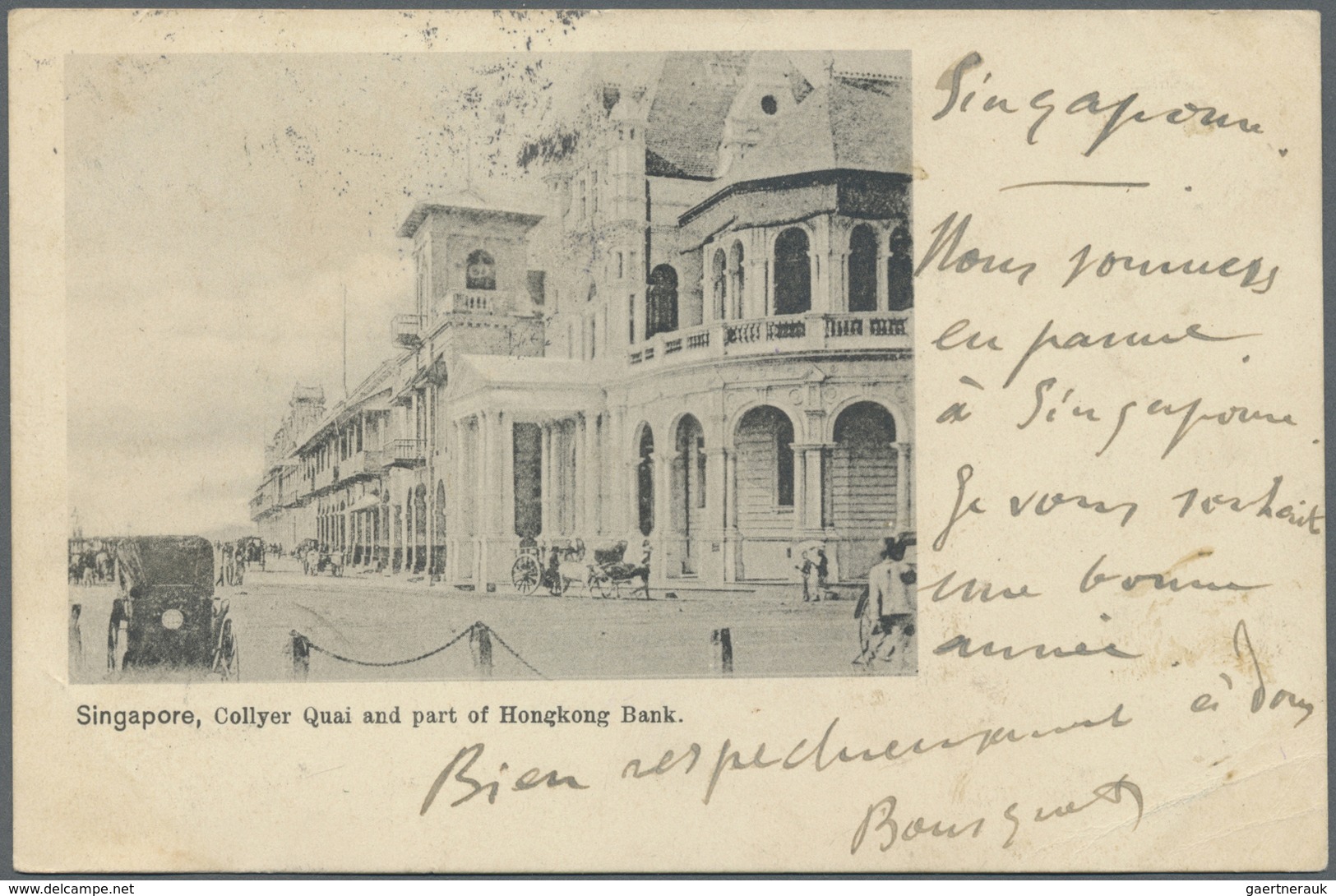 Br Singapur: 1901. Picture Post Card Of 'Collyer Quai And Part Of Hong Kong Bank' Addressed To French L - Singapore (...-1959)