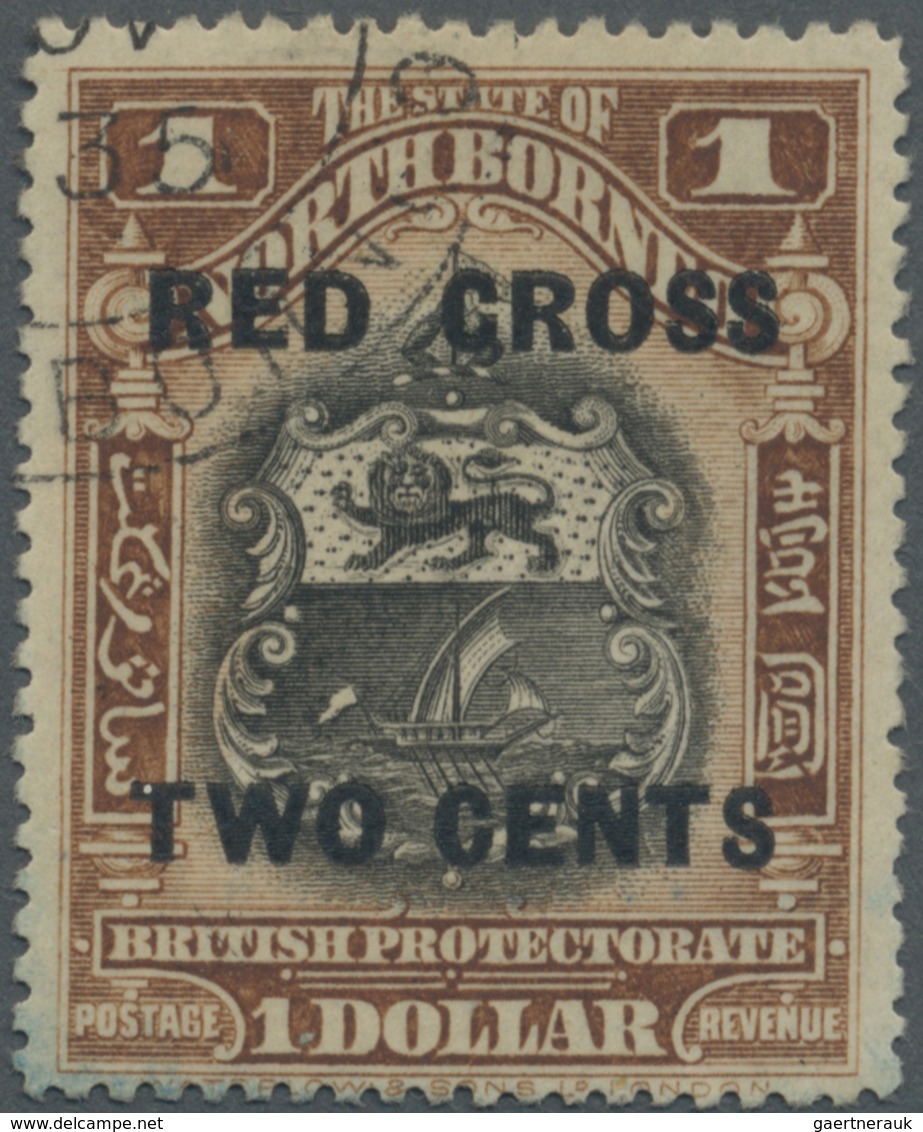 O Nordborneo: 1918, Coat Of Arms $1 Optd. 'RED CROSS TWO CENTS' With 'RE-ENTRY' (Doubled Oars And Dots - Noord Borneo (...-1963)