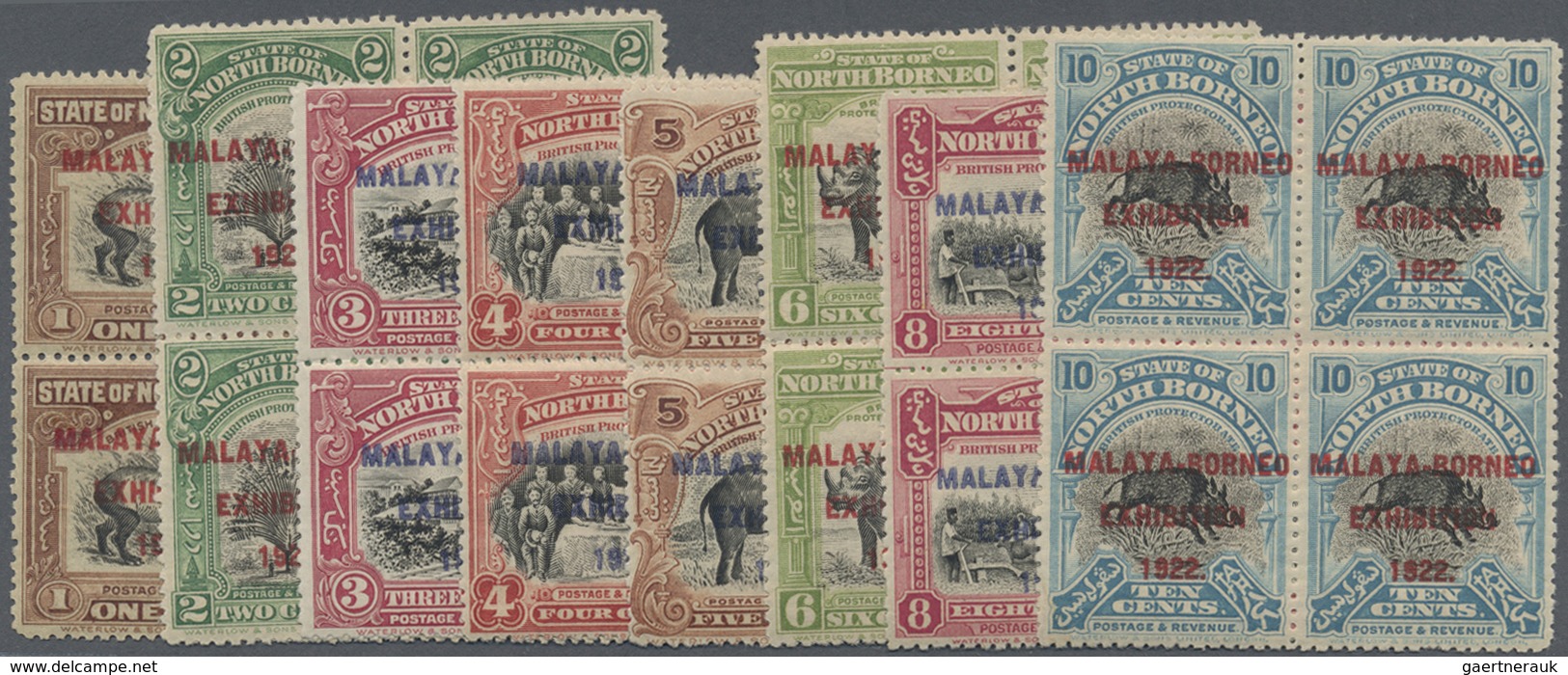*/** Nordborneo: 1922, Malaya-Borneo Exhibition Complete Set Of 14 In Blocks Of Four, Mint Lightly Hinged - Noord Borneo (...-1963)