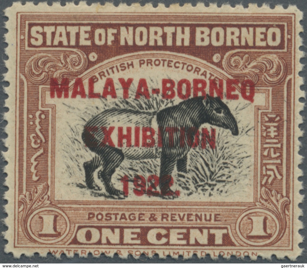 * Nordborneo: 1922, Malaya-Borneo Exhibition 1c. 'Malayan Tapir' Perf. 14½-15 With Opt. Variety 'BORNE - Noord Borneo (...-1963)