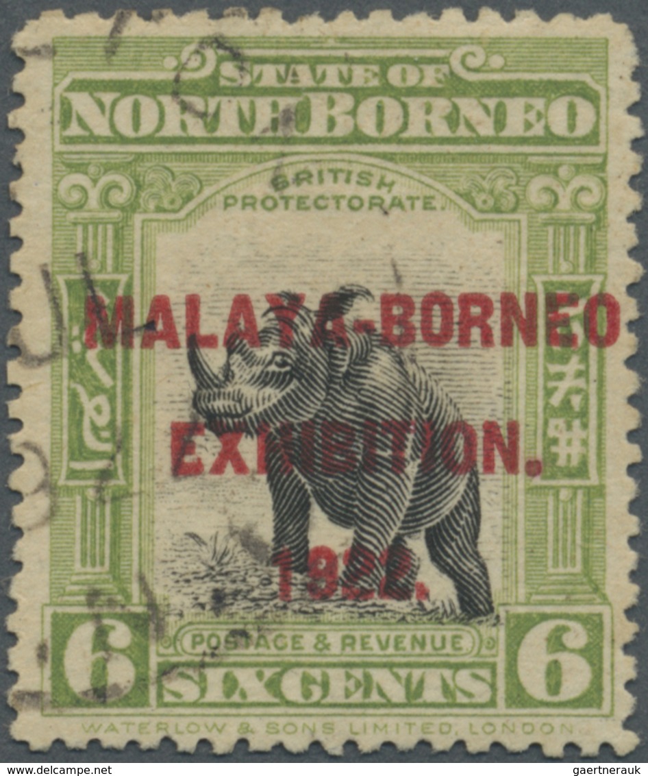 O Nordborneo: 1922, Malaya-Borneo Exhibition 6c. 'Sumatran Rhinoceros' With Opt. Variety 'Stop After E - North Borneo (...-1963)