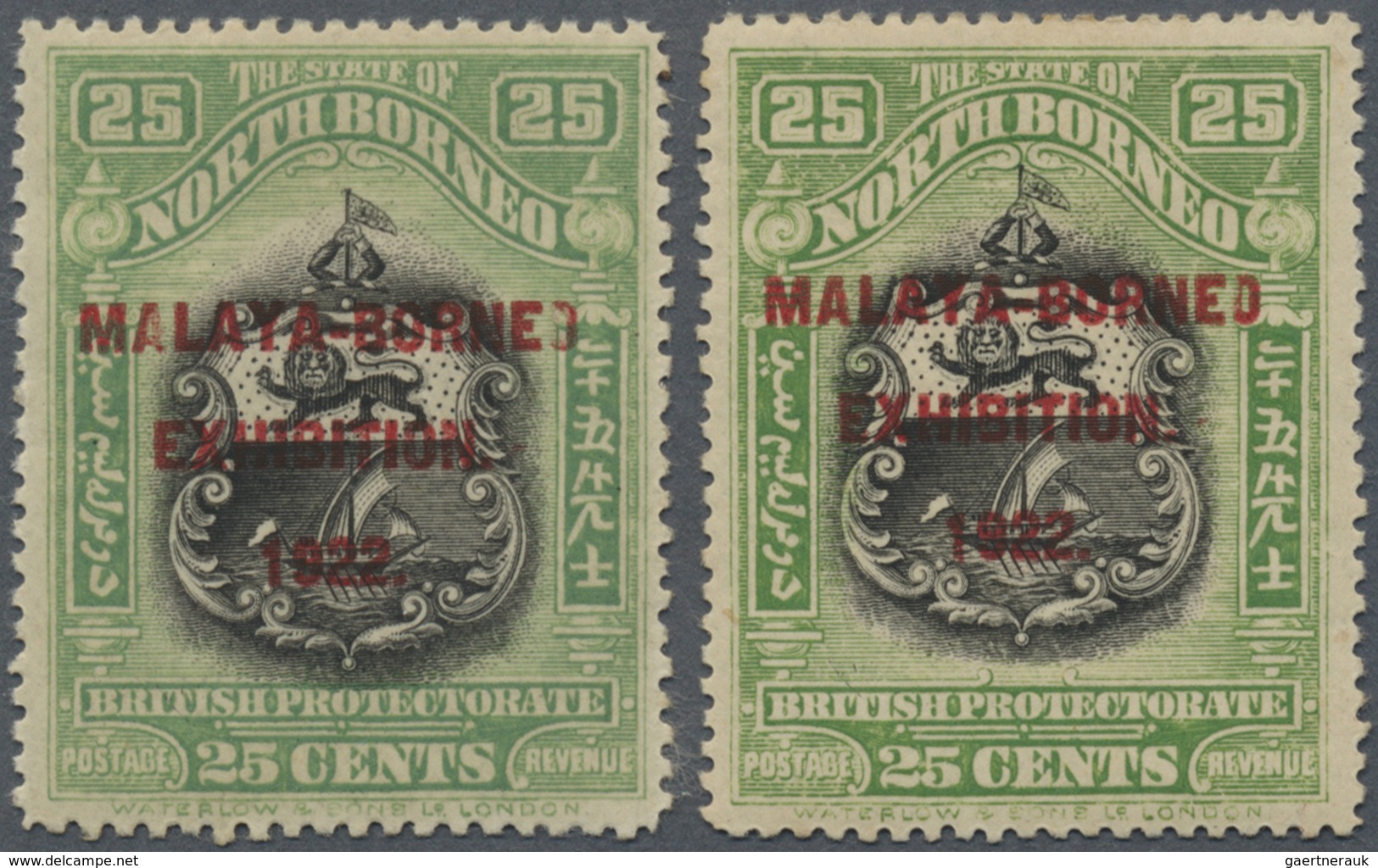 * Nordborneo: 1922, Malaya-Borneo Exhibition 25c. 'Coat Of Arms' With Different Perforations Both With - Noord Borneo (...-1963)