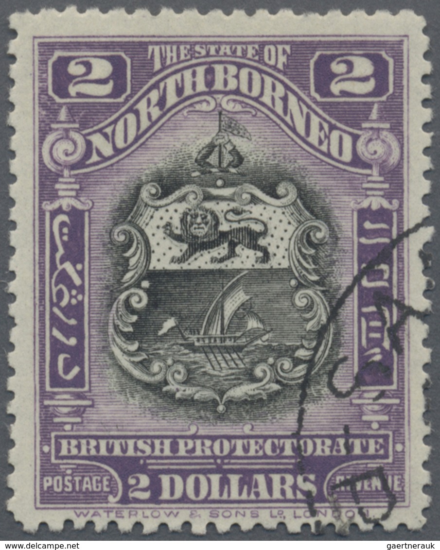 O Nordborneo: 1925, Coat Of Arms $2 Black And Mauve With New Perforation 12½ Fine Used With Part Sanda - North Borneo (...-1963)