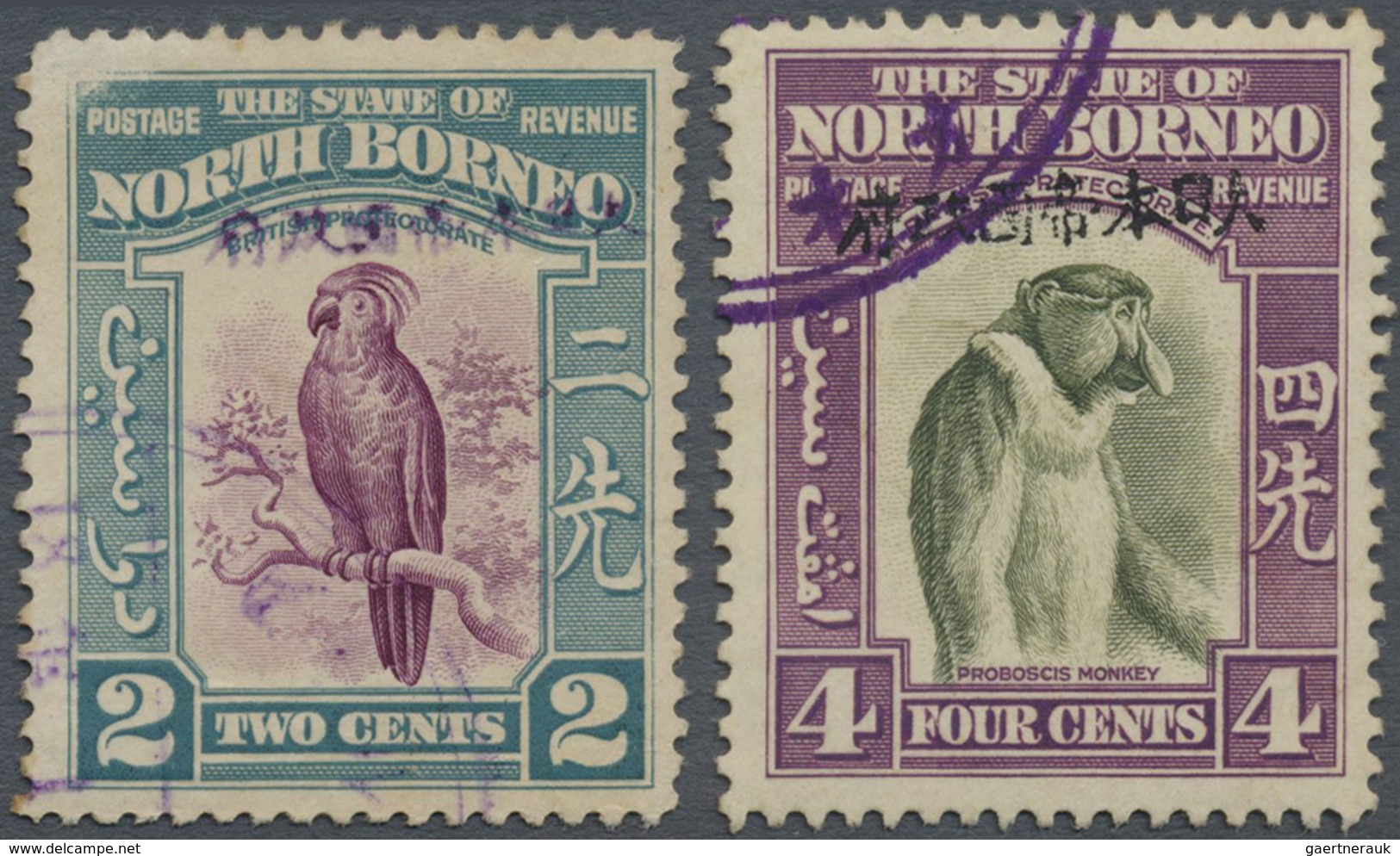 O Nordborneo: Japanese Occupation,  1942, 2 C. With Violet Overprint And 4 C. With Black Ovpt., Both U - North Borneo (...-1963)