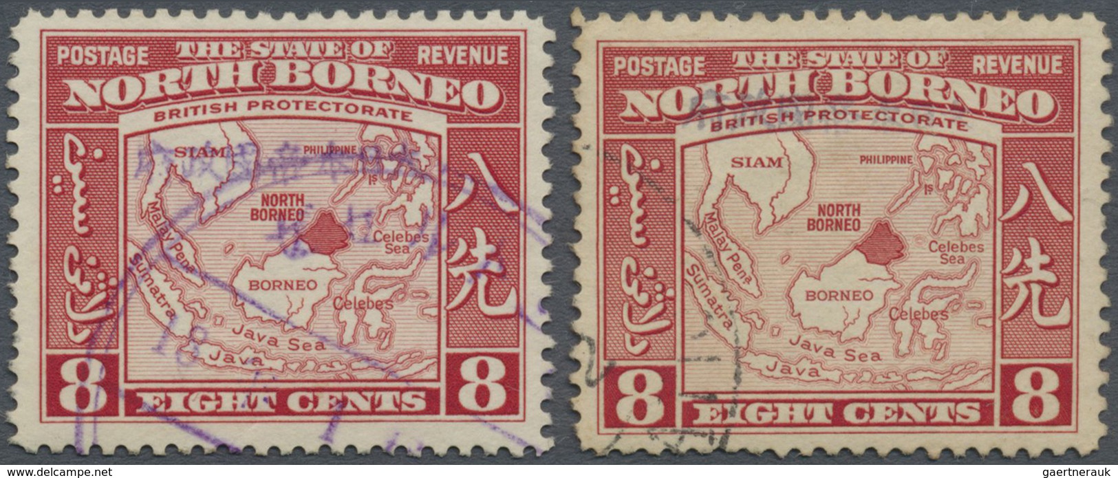 O Nordborneo: Japanese Occupation,  1942, 8 C. With Violet Resp. Black Overprint, Both Used (SG Cat. £ - North Borneo (...-1963)