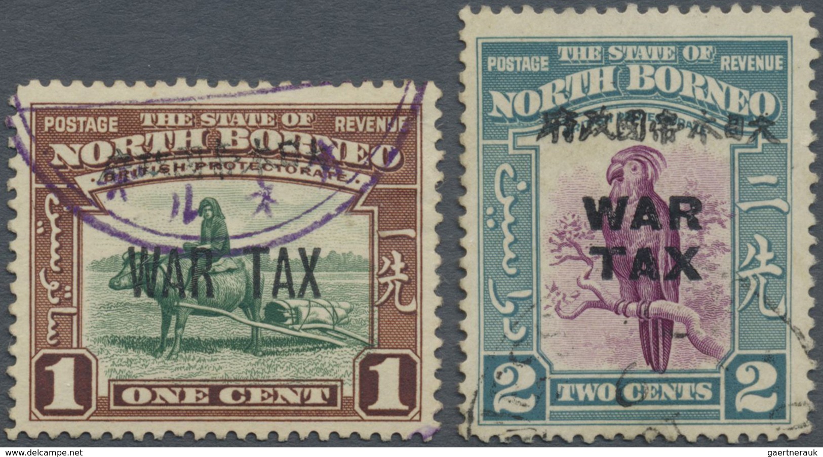 O Nordborneo: Japanese Occupation,  1942, "WAR TAX" Ovpt. On 1 C. And 2 C., Used (SG Cat. £975.-) - North Borneo (...-1963)