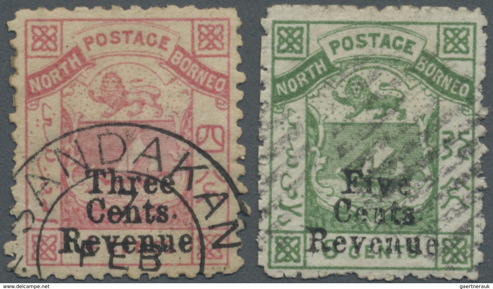 O Nordborneo - Stempelmarken: 1886, Coat Of Arms Definitives With Opt. 'Revenue' 3c. On 4c. Pink And 5 - Noord Borneo (...-1963)
