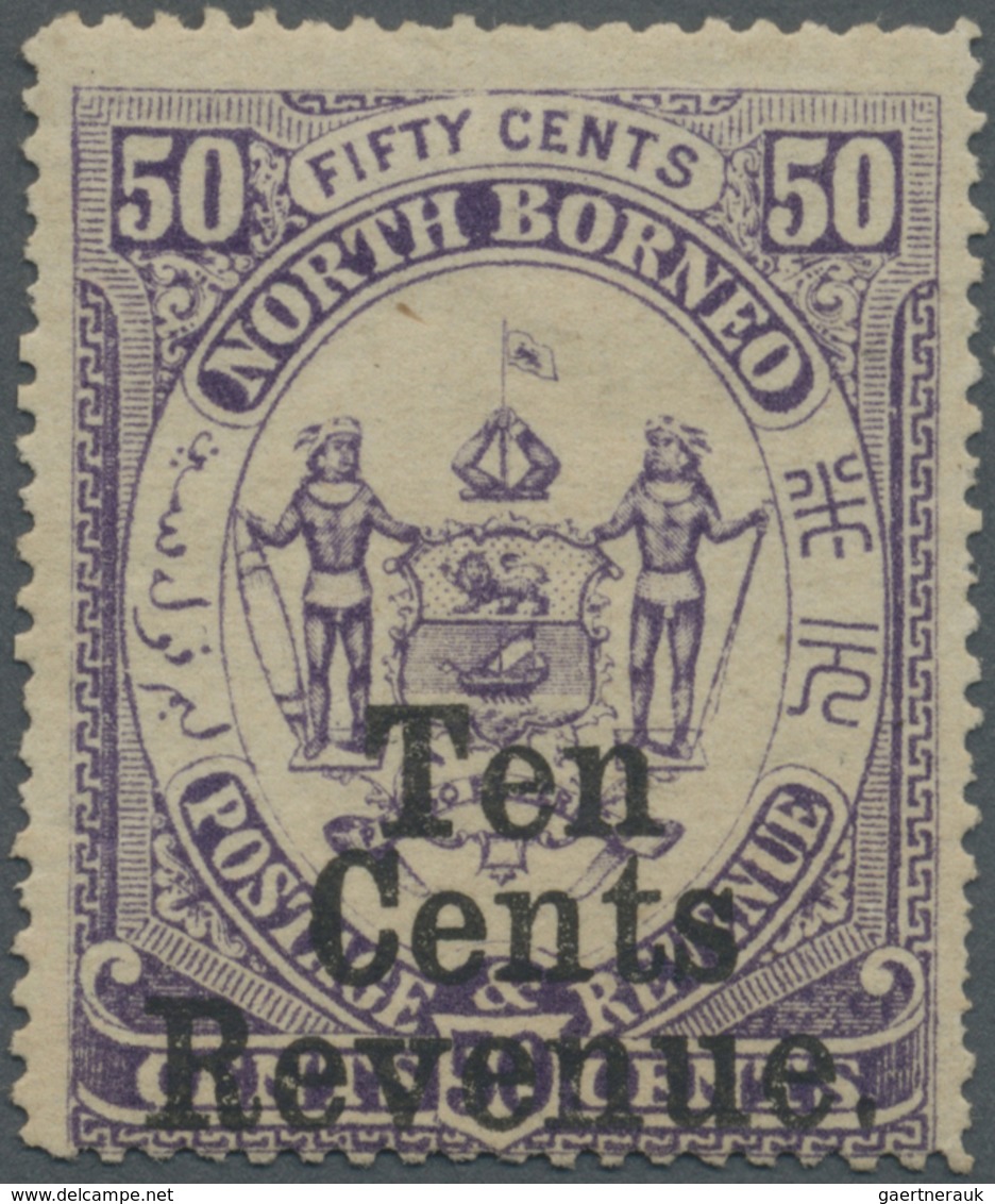 * Nordborneo - Stempelmarken: 1886, Coat Of Arms Definitive 50c. Violet With Opt. 'Ten Cents Revenue' - North Borneo (...-1963)