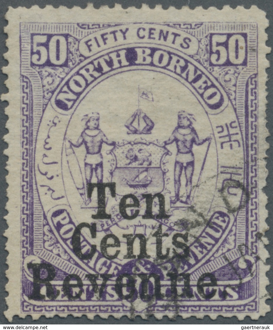 O Nordborneo - Stempelmarken: 1886, Coat Of Arms Definitive 50c. Violet With Opt. 'Ten Cents Revenue' - North Borneo (...-1963)