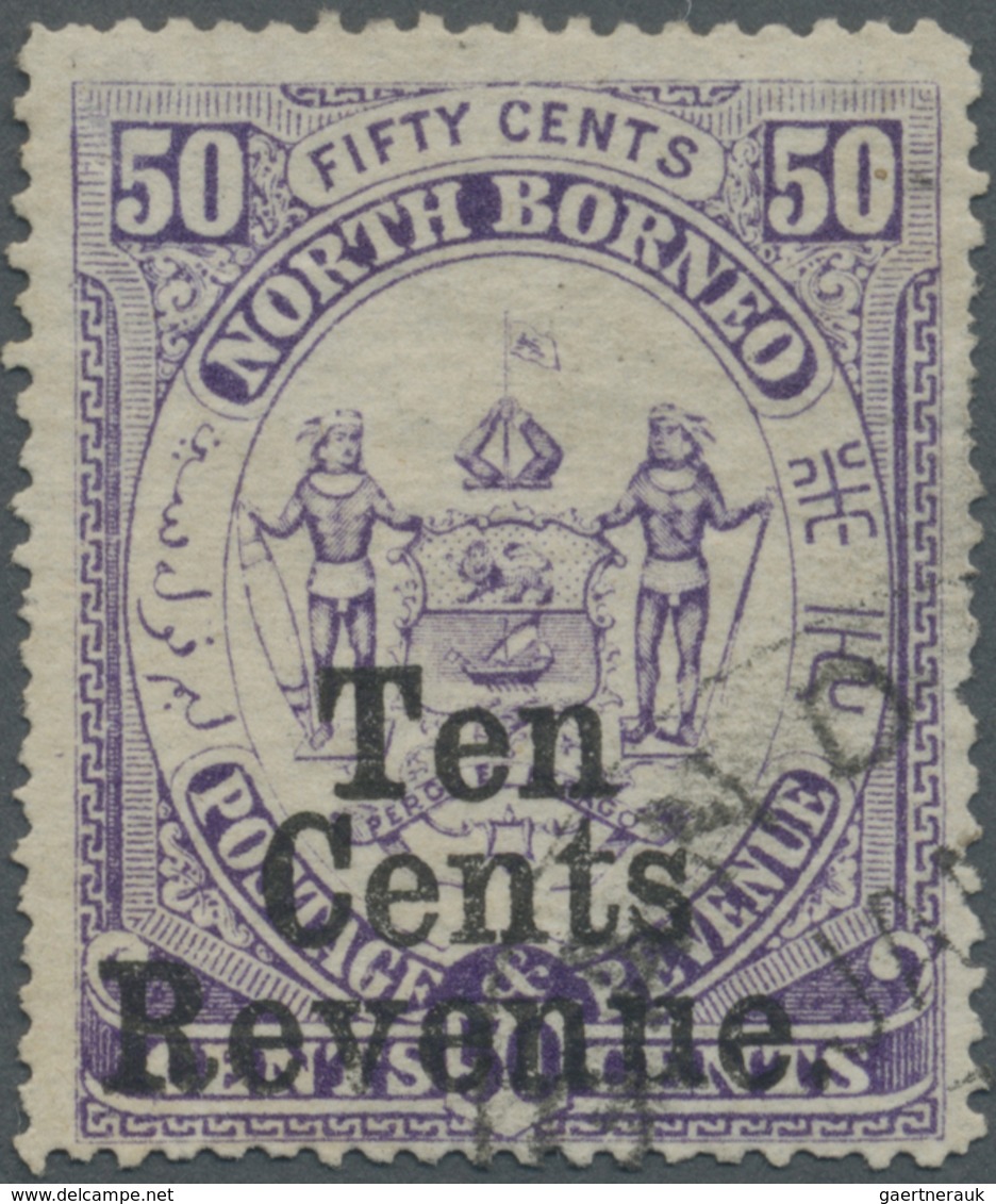 O Nordborneo - Stempelmarken: 1886, Coat Of Arms Definitive 50c. Violet With Opt. 'Ten Cents Revenue' - Noord Borneo (...-1963)