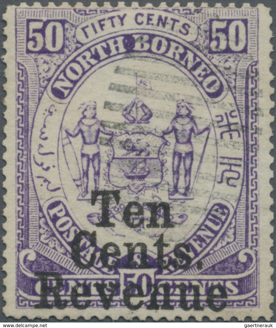 O Nordborneo - Stempelmarken: 1886, Coat Of Arms Definitive 50c. Violet With Opt. 'Ten Cents Revenue' - North Borneo (...-1963)