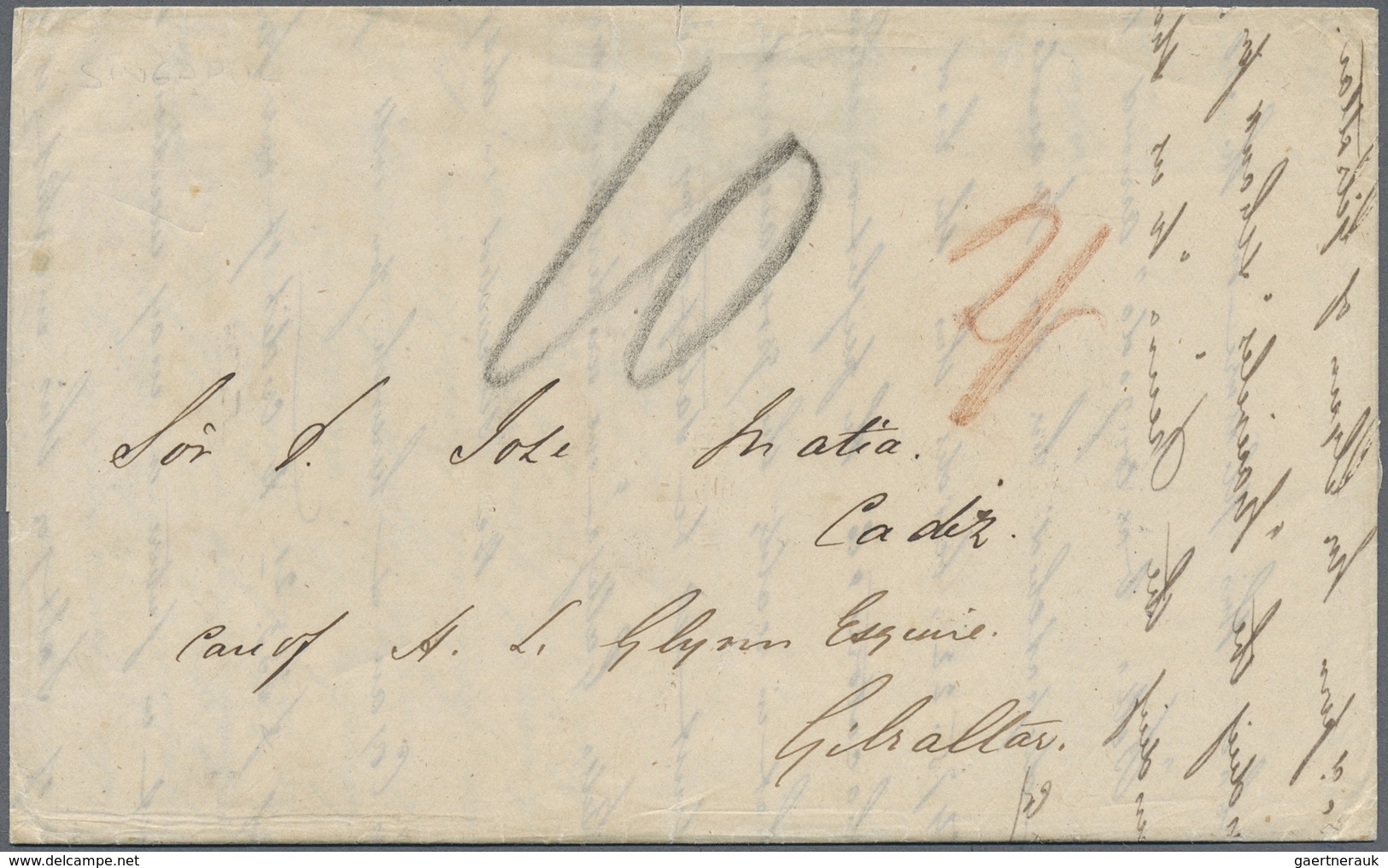 Br Singapur: 1852. Stampless Envelope Written From Singapore Dated '29th Sept 52' Addressed To Cadiz, S - Singapore (...-1959)